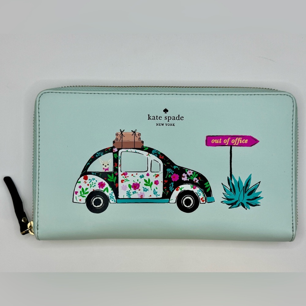 Kate Spade New Horizons Out of Office Kaden Aqua Wallet Clutch VW Bug Car